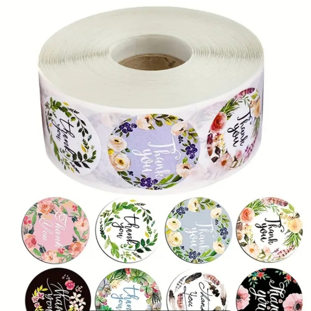 New 500 Floral Thank You Sticker Roll